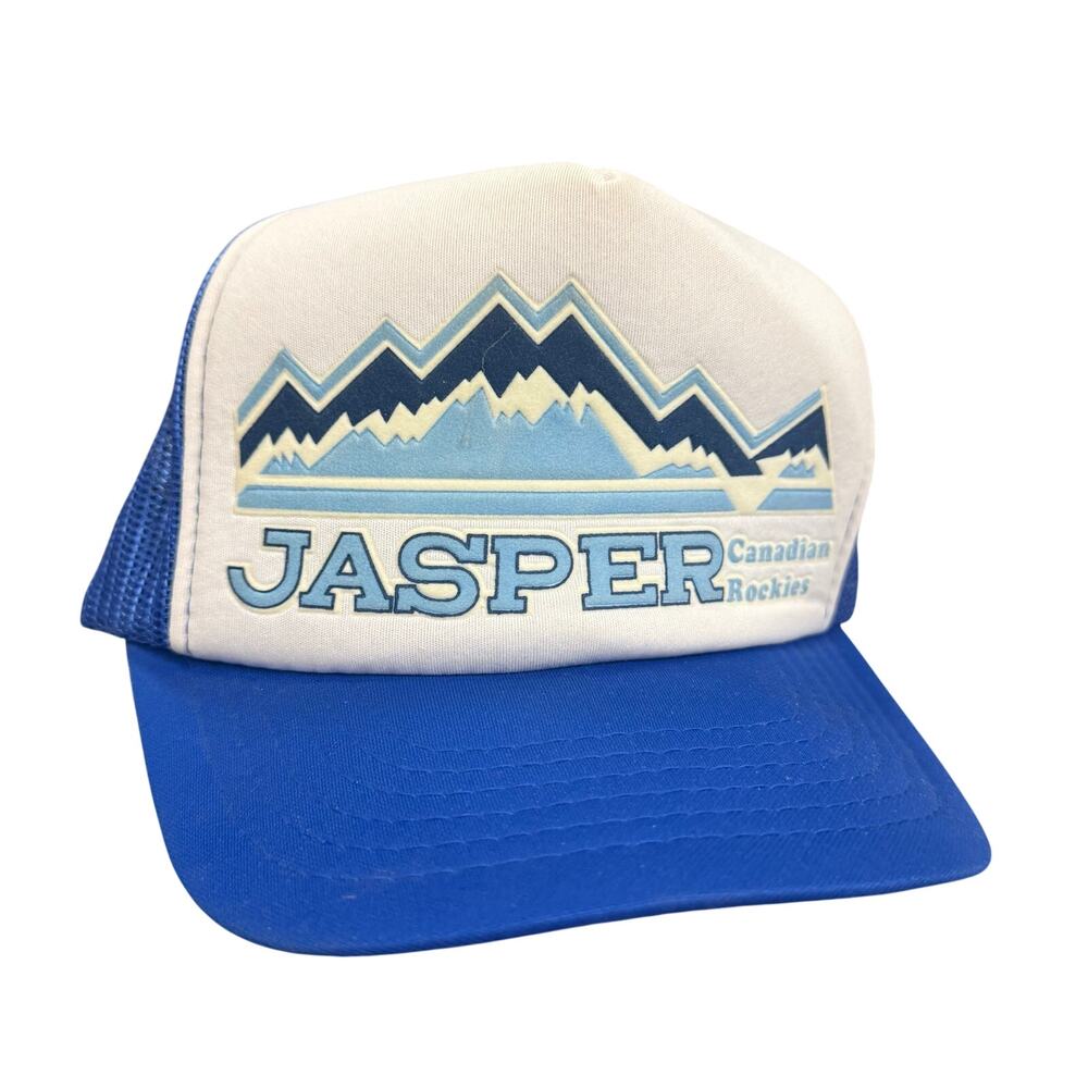 VTG Jasper National Park Canadian Rockies Souvenir Snapback Hat Cap Blue White